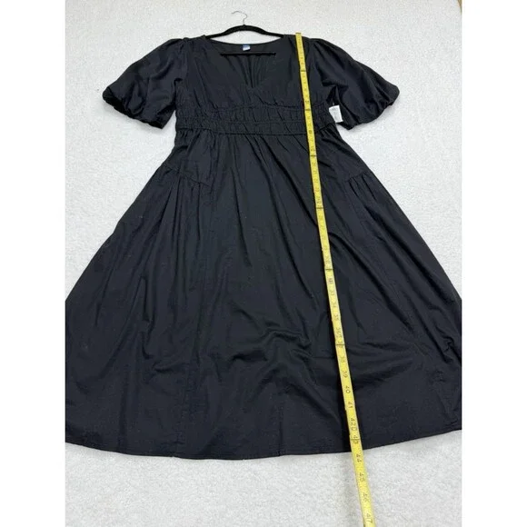 Old Navy Midi Dress Fit Flare Black Puff Sleeve Cotton Vacay Preppy Large P NWT - Picture 4 of 10